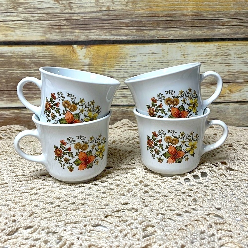 CORELLE COFFEE CUPS: VINTAGE INDIAN SUMMER PATTERN SET OF 4